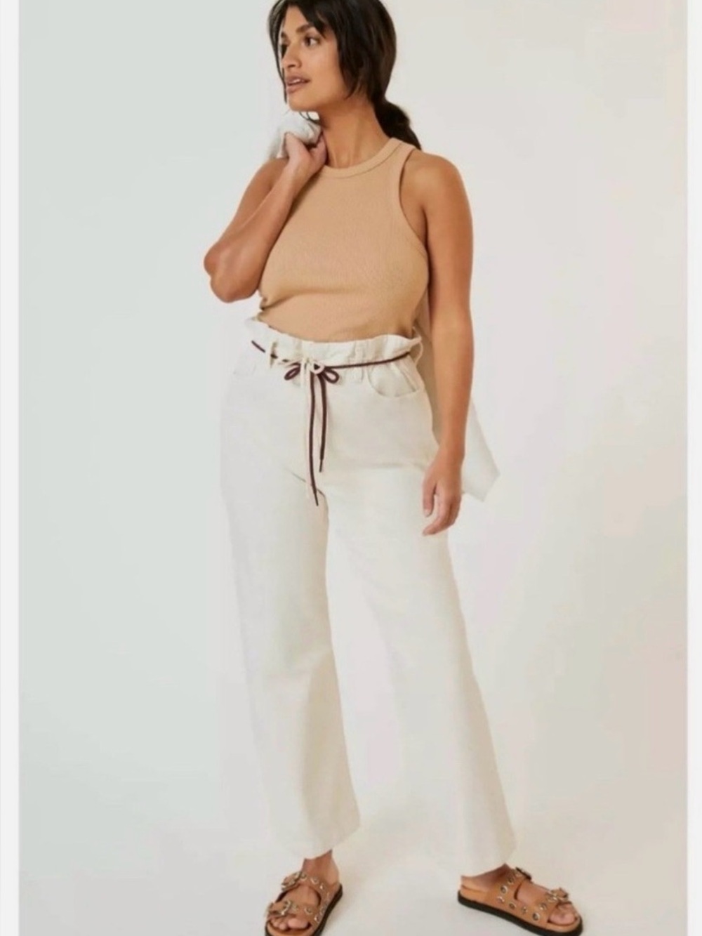 NWOT Anthropologie Maeve The Blair Cropped Racerback Baby Tee Brown Tan